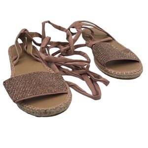 ASOS Rose Gold Embellished Ankle Lace Up Espadrille Sandals Size 5.5 Women’s
